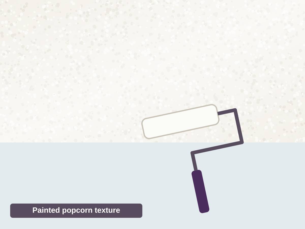 Illustration of a close-up of popcorn ceiling texture with a glossy coat of paint over it, and water beading on the surface instead of soaking in